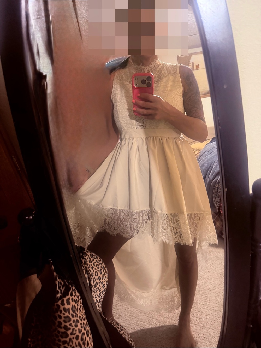 Women's Ivory Lace High-Low Dress